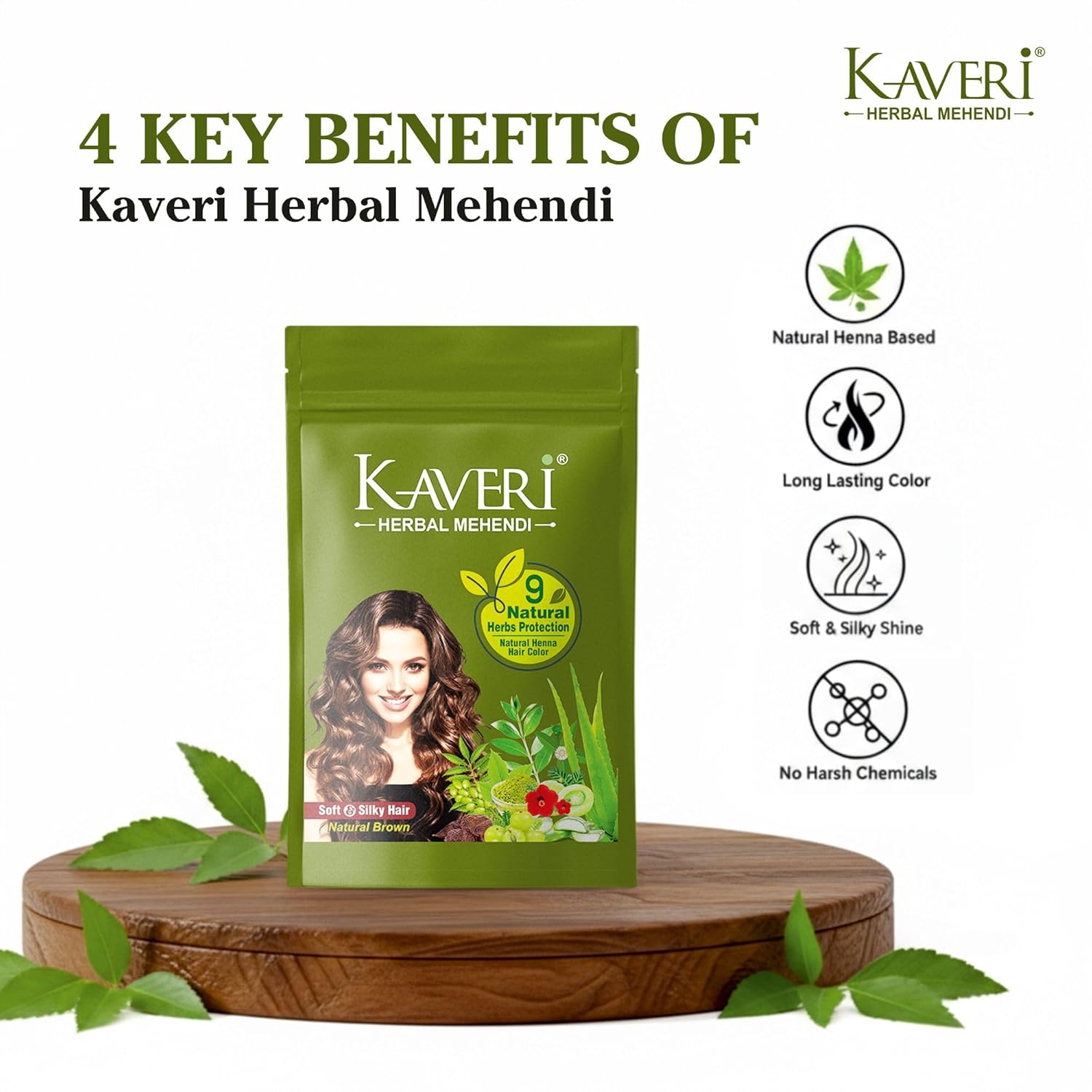 Kaveri Herbal Henna Natural Brown – 9 Herbs Henna Powder For Hair Pack of 10, 10g