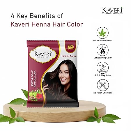 Kaveri Henna-Based Hair Color Natural Brown for Men & Women – 15g Pack of 20