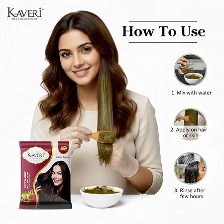 Kaveri Henna-Based Hair Color Natural Brown for Men & Women – 15g Pack of 20