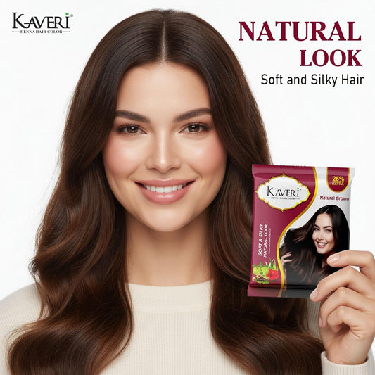 Kaveri Henna-Based Hair Color Natural Brown for Men & Women – 15g Pack of 10