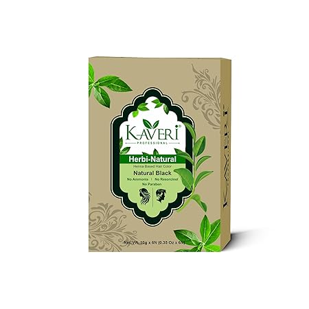 Kaveri Professional Herbi Natural – Natural Black Henna Hair Color (1 Box – 6 Packs, 10gm each) 10gm x 6 packs