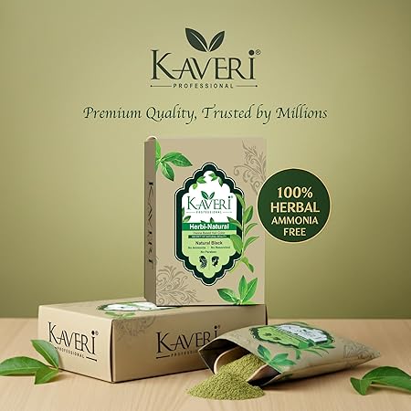 Kaveri Professional Herbi Natural – Natural Black Henna Hair Color (1 Box – 6 Packs, 10gm each) 10gm x 6 packs