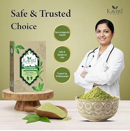 Kaveri Professional Herbi Natural – Natural Black Henna Hair Color (1 Box – 6 Packs, 10gm each) 10gm x 6 packs