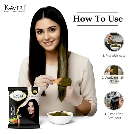 KAVERi Natural Black Henna Hair Color – Hair Color Dye For Men & Women – 10Gm Pack of 20