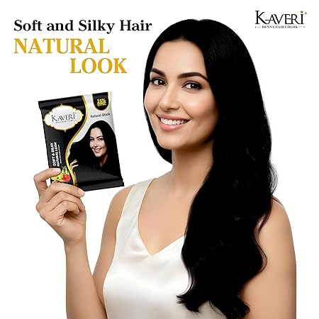 KAVERi Natural Black Henna Hair Color – Hair Color Dye For Men & Women – 10Gm Pack of 20