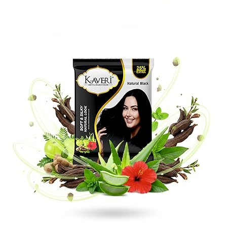 KAVERi Natural Black Henna Hair Color – Hair Color Dye For Men & Women – 10Gm Pack of 20
