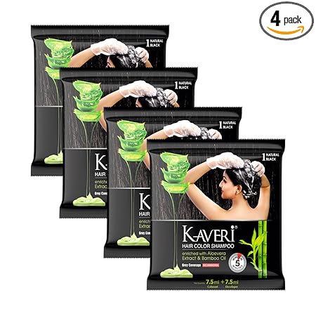 Kaveri Shampoo Hair Colour Black For Men & Women Pack Of 4 (Natural Black) Pack of 4
