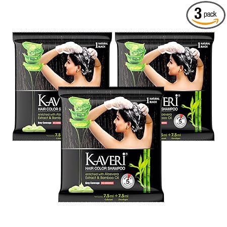 Kaveri Shampoo Hair Colour Black For Men & Women Pack Of 3 (Natural Black) Pack of 3