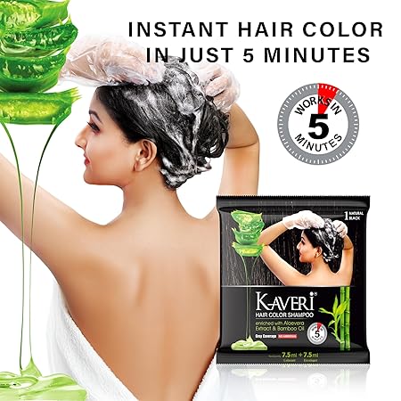Kaveri Shampoo Hair Colour Black For Men & Women Pack Of 4 (Natural Black) Pack of 4