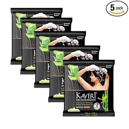 Kaveri Shampoo Hair Colour Black For Men & Women Pack Of 5 (Natural Black) Pack of 5
