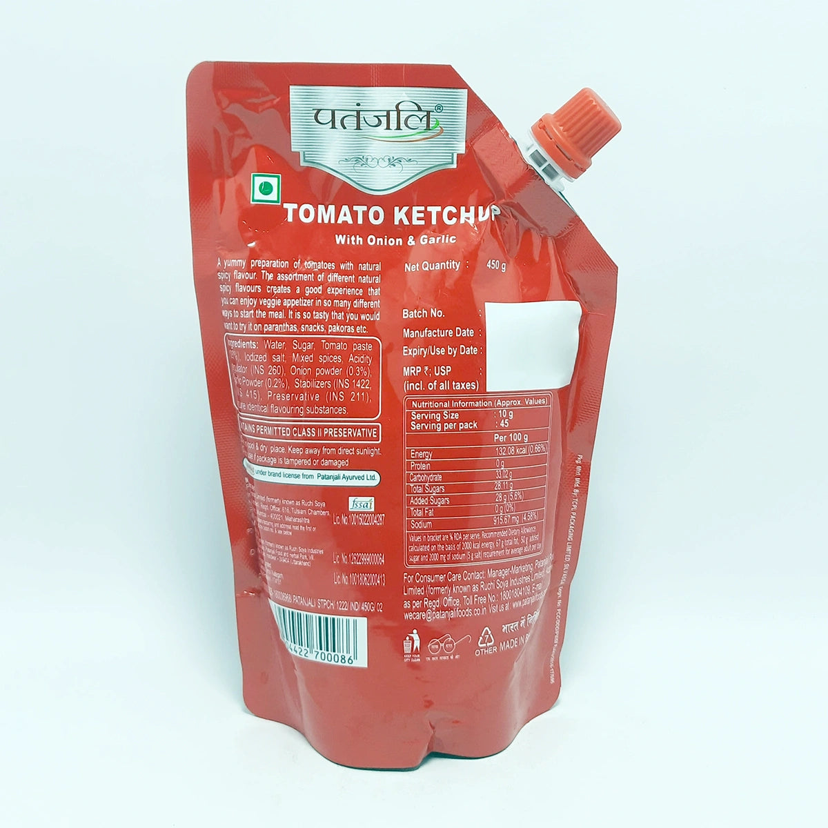 Patanjali Tomato Ketchup With Onion Garlic (950 g) 450g
