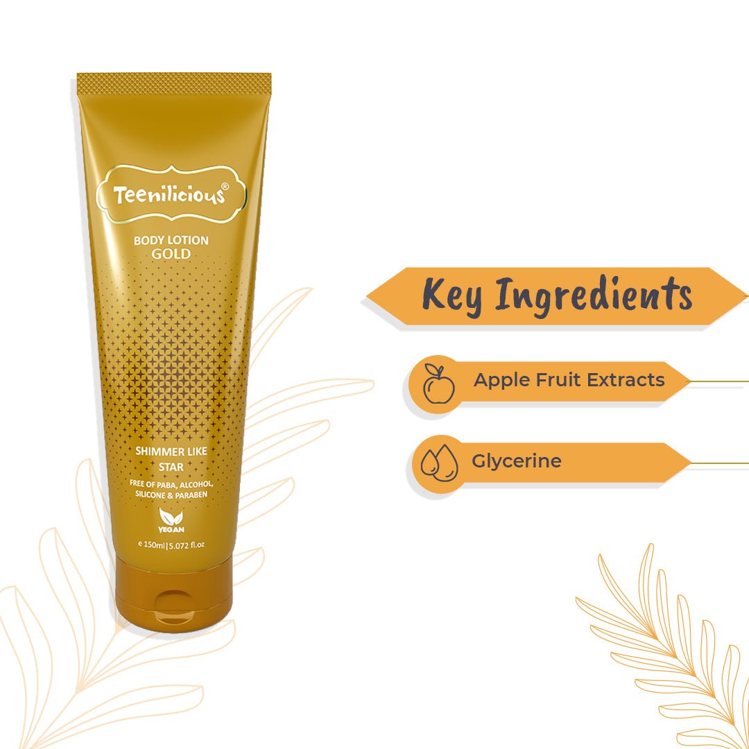 Teenilicious Body Lotion Gold Sparkle - Skin Shine Lotion To Add Natural Shimmer