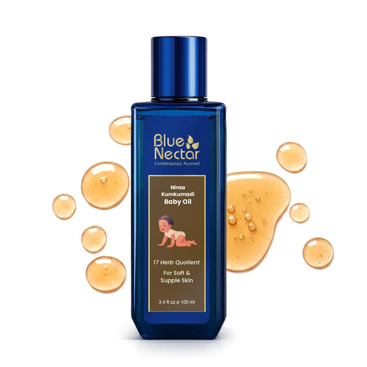 【Blue Nectar】 Kumkumadi Baby Body Oil with Organic Ghee for Glowing Skin(17 herbs)｜クムクマディ ベビーボディオイル オーガニックギー配合 輝く肌へ（17種のハーブ）｜200ml