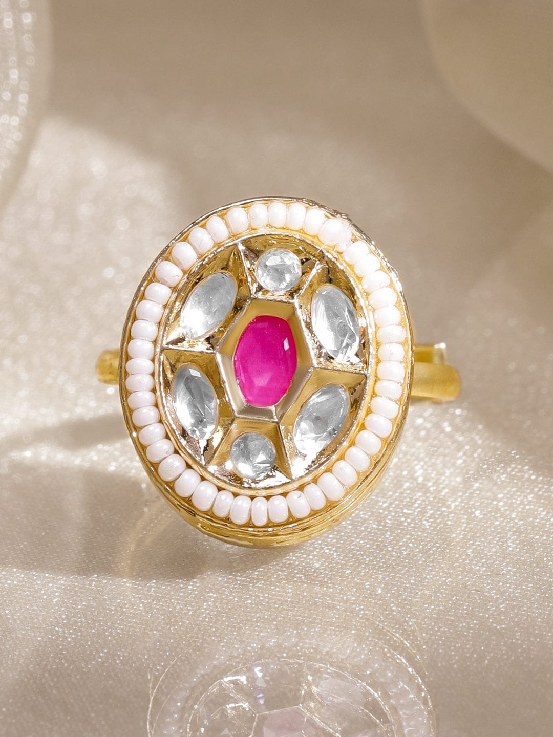 Kundan Adorn Statement Ring フリーサイズ