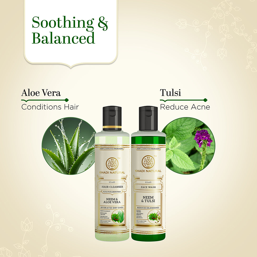 Neem & Aloe Vera Hair Cleanser with Neem & Tulsi Face Wash Combo (Set of 2) 250g