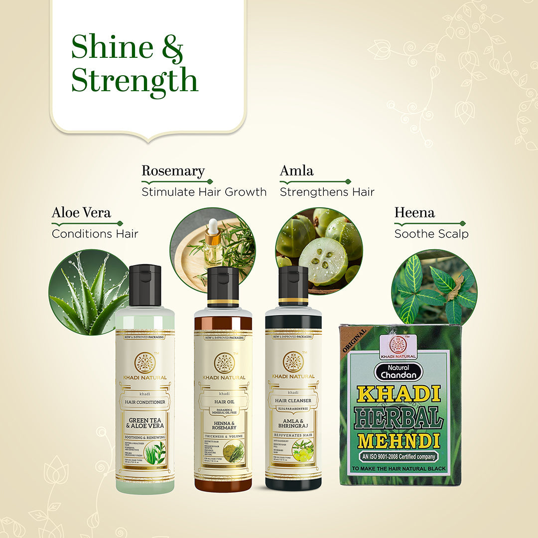 Black Mehndi, Amla & Bhringraj Hair Cleanser, Henna Rosemary with Green Tea Aloe Vera Conditioner Combo (Set of 4) 250g