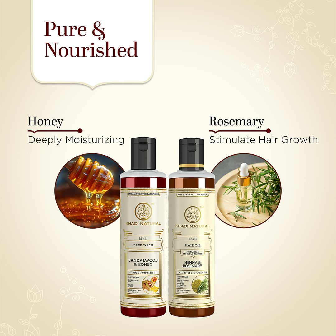Sandalwood & Honey Face Wash with Henna Rosemary Hair Oil Combo (Set of 2) 250g