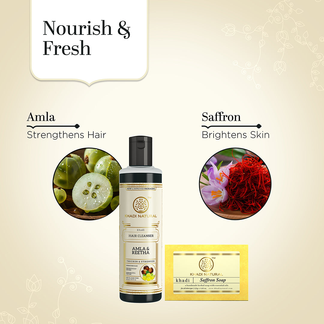 Amla & Reetha Hair Cleanser with Saffron Soap Combo (Set of 2) 250g