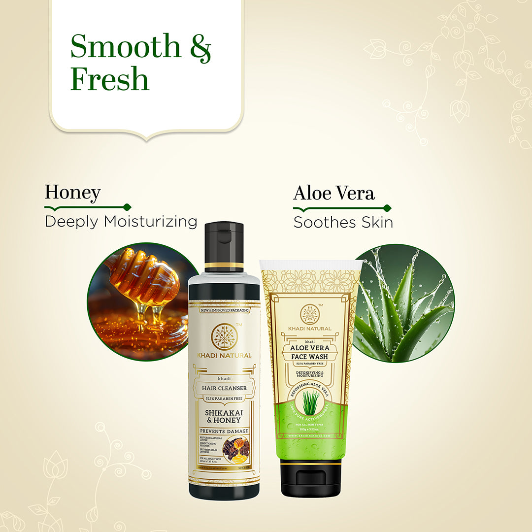 Shikakai & Honey Hair Cleanser with Aloe Vera Face Wash Combo (Set of 2) 250g