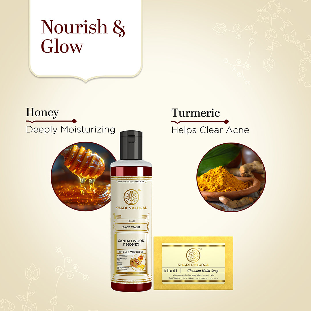Sandalwood & Honey Face Wash with Chandan Haldi Soap Combo (Set of 2) 250g