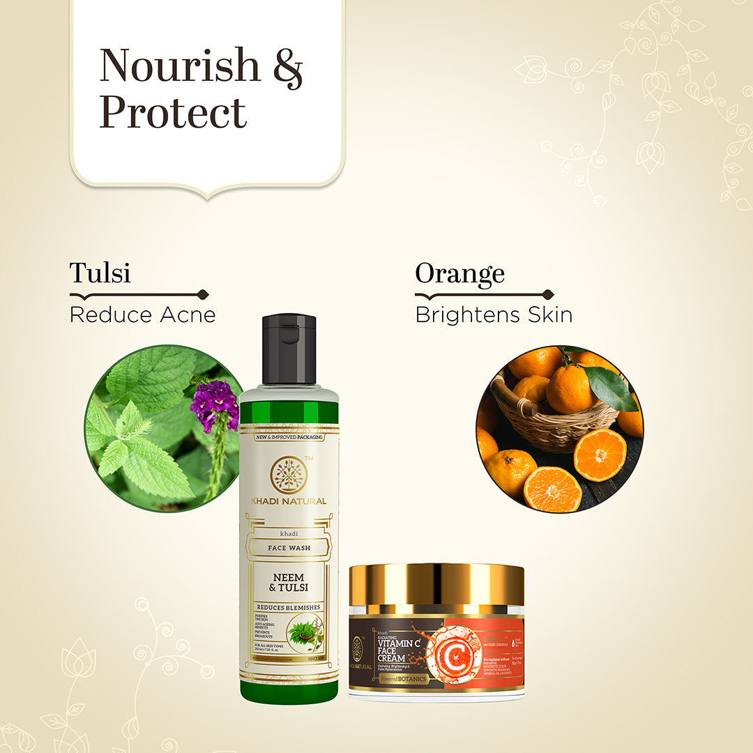 Neem & Tulsi Face Wash with Khadi Natural Vitamin C Face Cream Combo (Set of 2) 250g