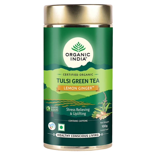 【Organic India】 Tulsi Green Tea Lemon Ginger｜トゥルシー グリーンティー レモンジンジャー｜100 g Tin