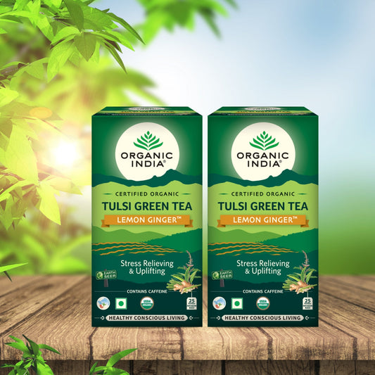 【Organic India】 Tulsi Green Tea Lemon Ginger｜トゥルシー グリーンティー レモンジンジャー｜25 Teabags x 2