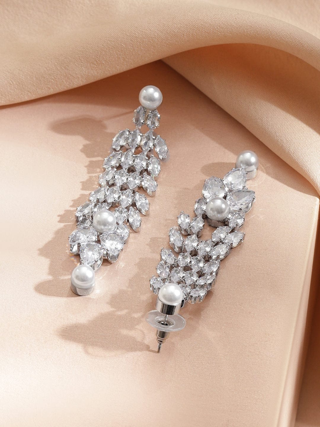 【Rubans】 Line Baguette Zirconia Pearl Necklace Set｜ロジウムメッキ バゲット ジルコニア パール ネックレスセット