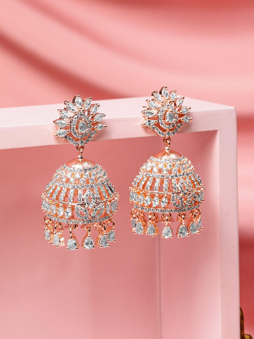 Luxe Aura American Diamond Zirconia Jhumka White