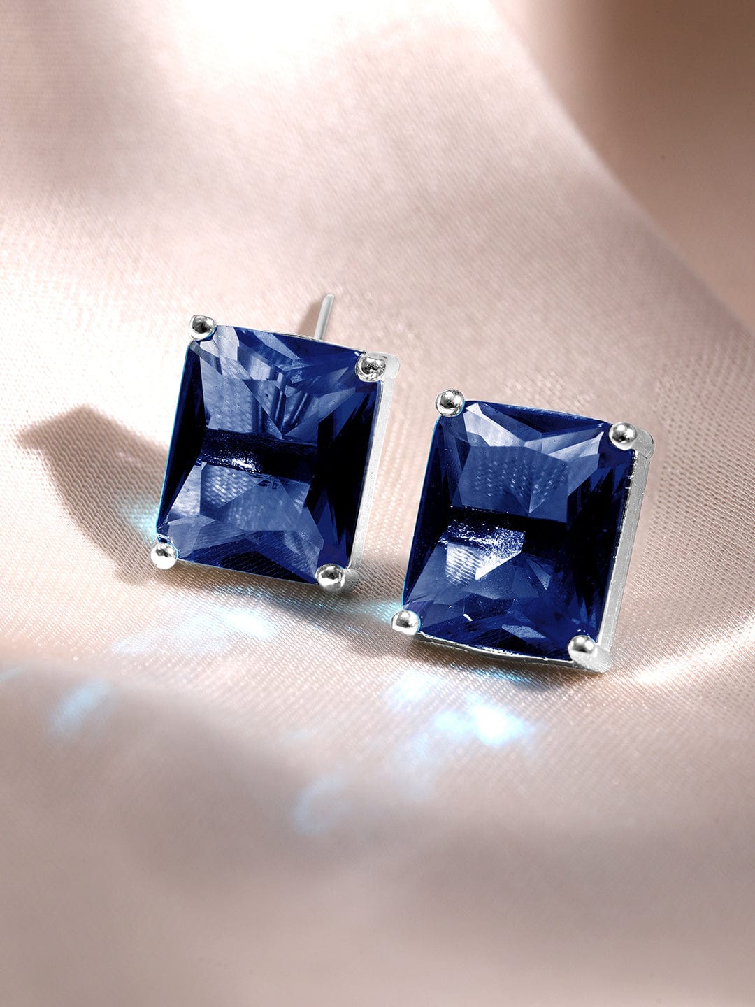 American Diamond Zirconia Blue Pendant Necklace Set Blue