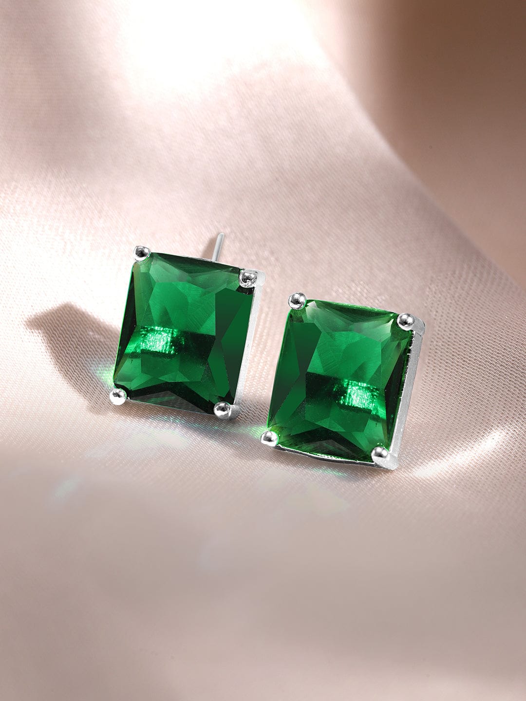 American Diamond Zirconia Emerald Pendant Necklace Set Green
