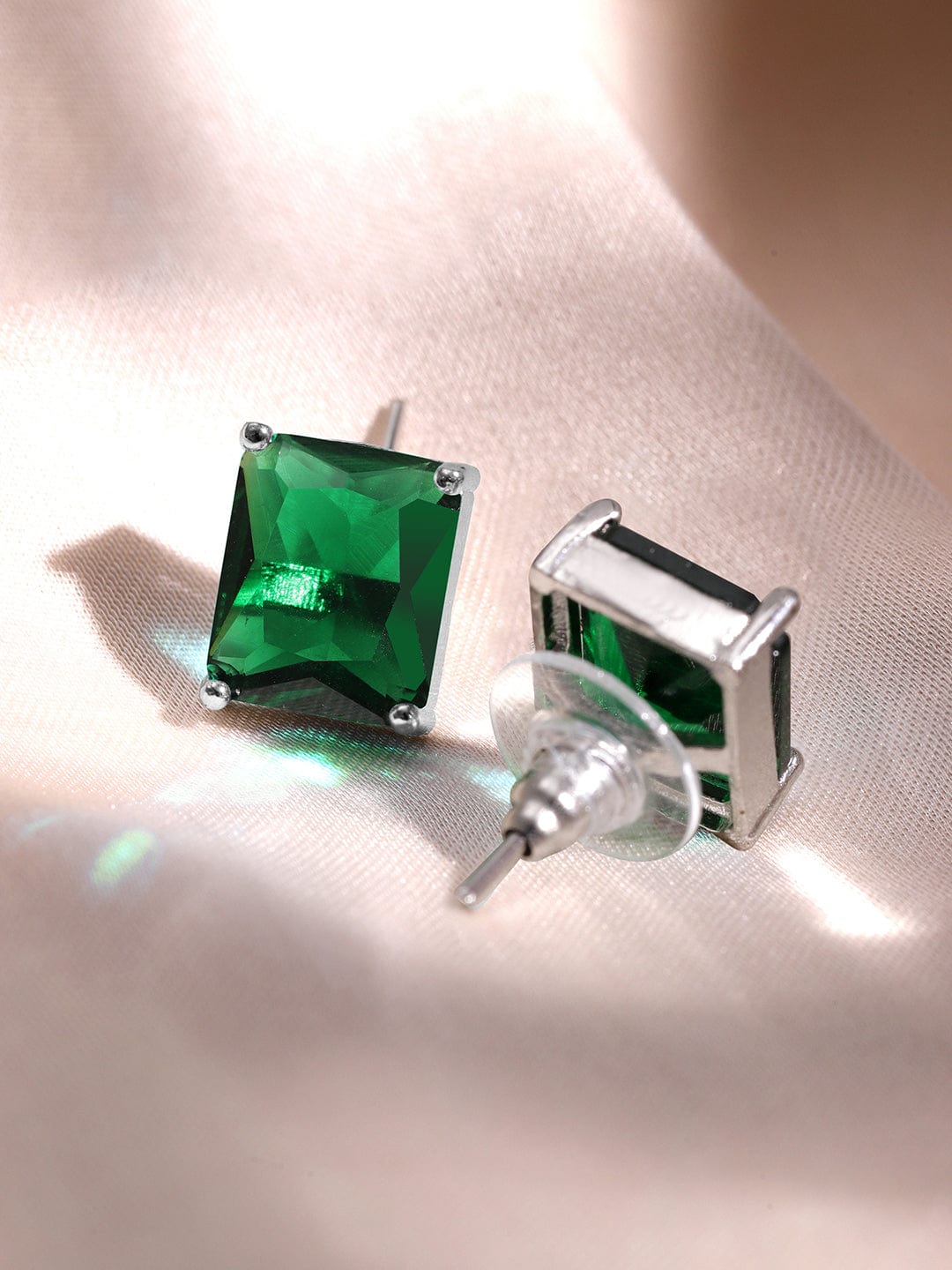 American Diamond Zirconia Emerald Pendant Necklace Set Green