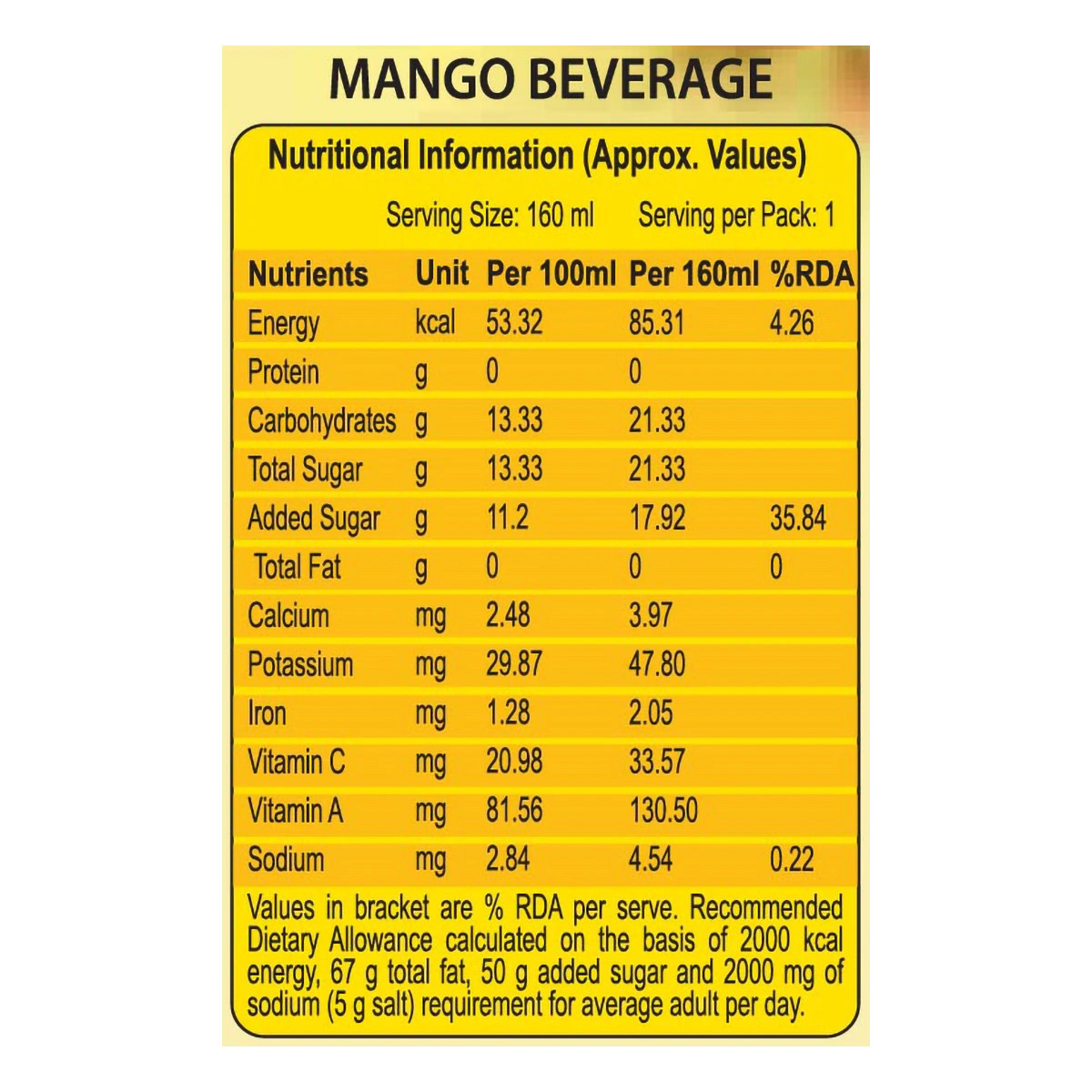 Natural Mango Beverage (Tetra Pack) (160 ml)
