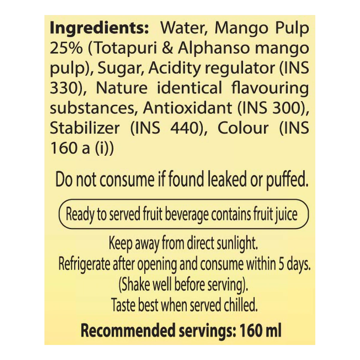 Natural Mango Beverage (Tetra Pack) (160 ml)