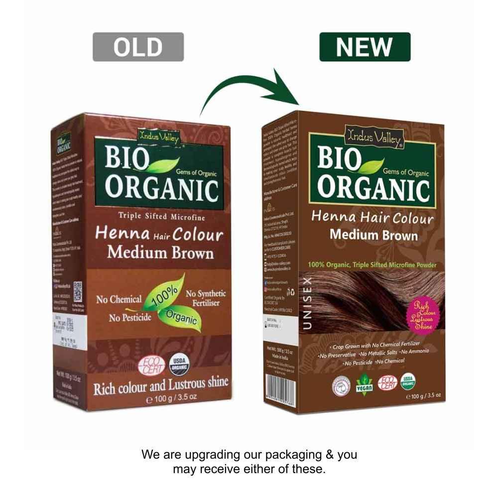 Bio Organic Medium Brown Henna Hair Colour For Early Grey Hair Coverage - 100gm 100g