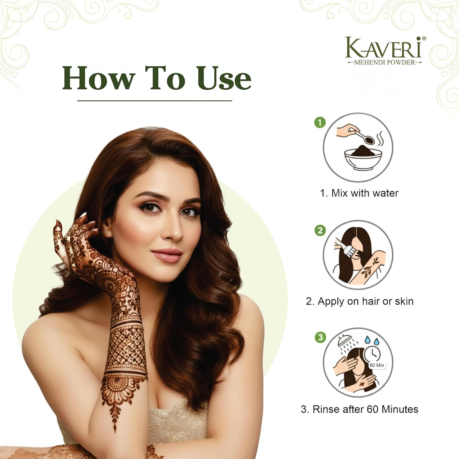 Kaveri Mehendi Powder 100% Natural Henna Powder For Hairs, Hands & Feet (500 gm) 500g