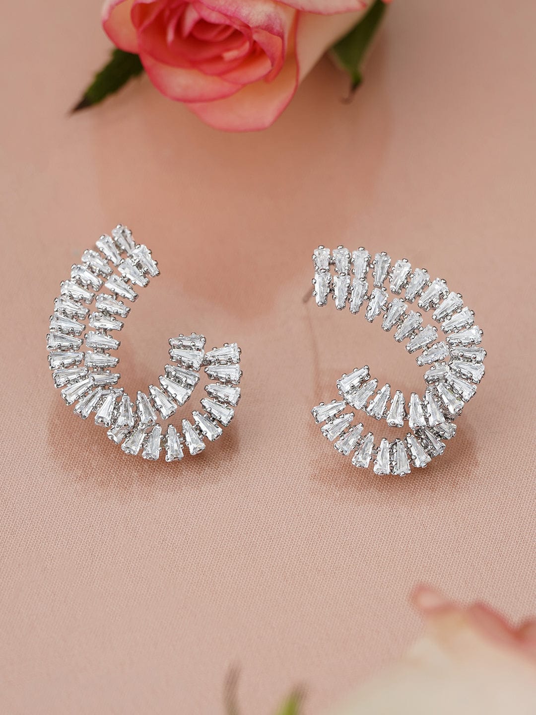 【Rubans】 Modern Curves American Diamond Zirconia Studs｜モダンカーブ アメリカンダイヤモンド ジルコニア スパイラル スタッドイヤリング