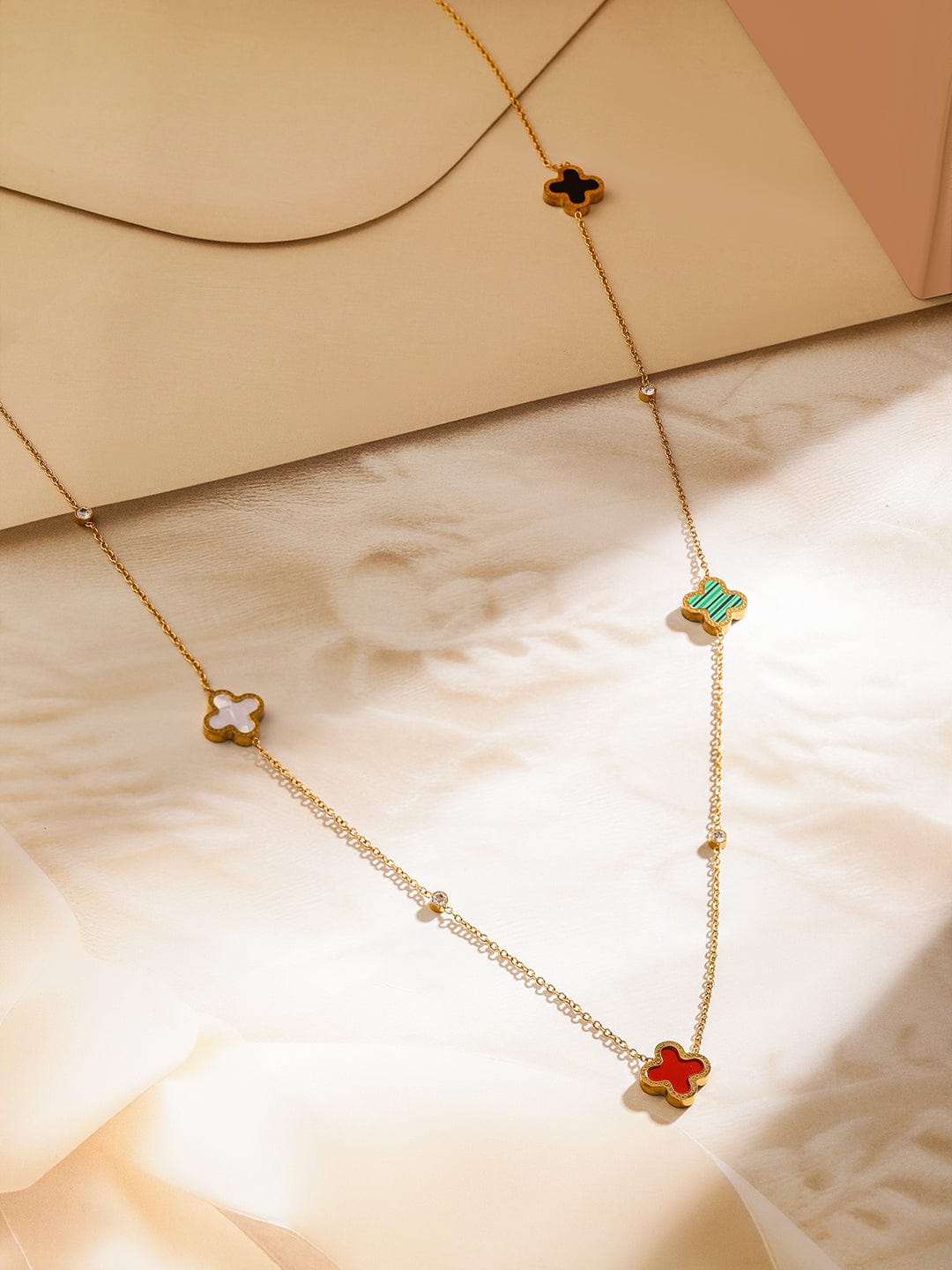 【Rubans】 Modern Multicolour Necklace Chain｜モダン マルチカラー クローバー ネックレスチェーン