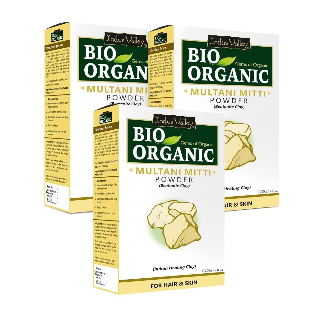 Bio Organic Multani Mitti Powder for Face and Hair - Pack of 3