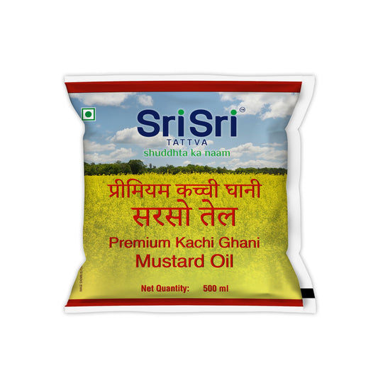 【Sri Sri Tattva】 Premium Kachi Ghani Mustard Oil Pouch｜ プレミアム カチガニ マスタードオイル パウチ｜ 500ml