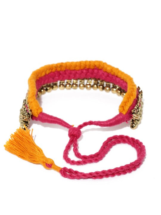 Rubans Oxidised Silver-Toned Orange Kerala Choker Necklace Multicolor