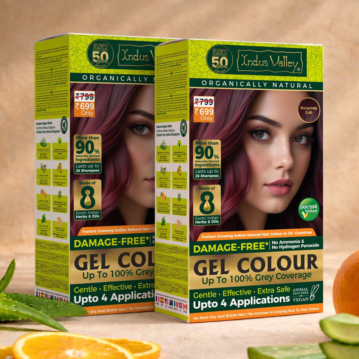 【Indus Valley】 Natural Hair Colour | Damage Free Gel Hair Color For Women & Men | No Harmful Chemicals, Long Lasting, Safe & Gentle - Available in 6 Shades - (400ml + 40g) (Pack of 2) 3.6 Burgundy
