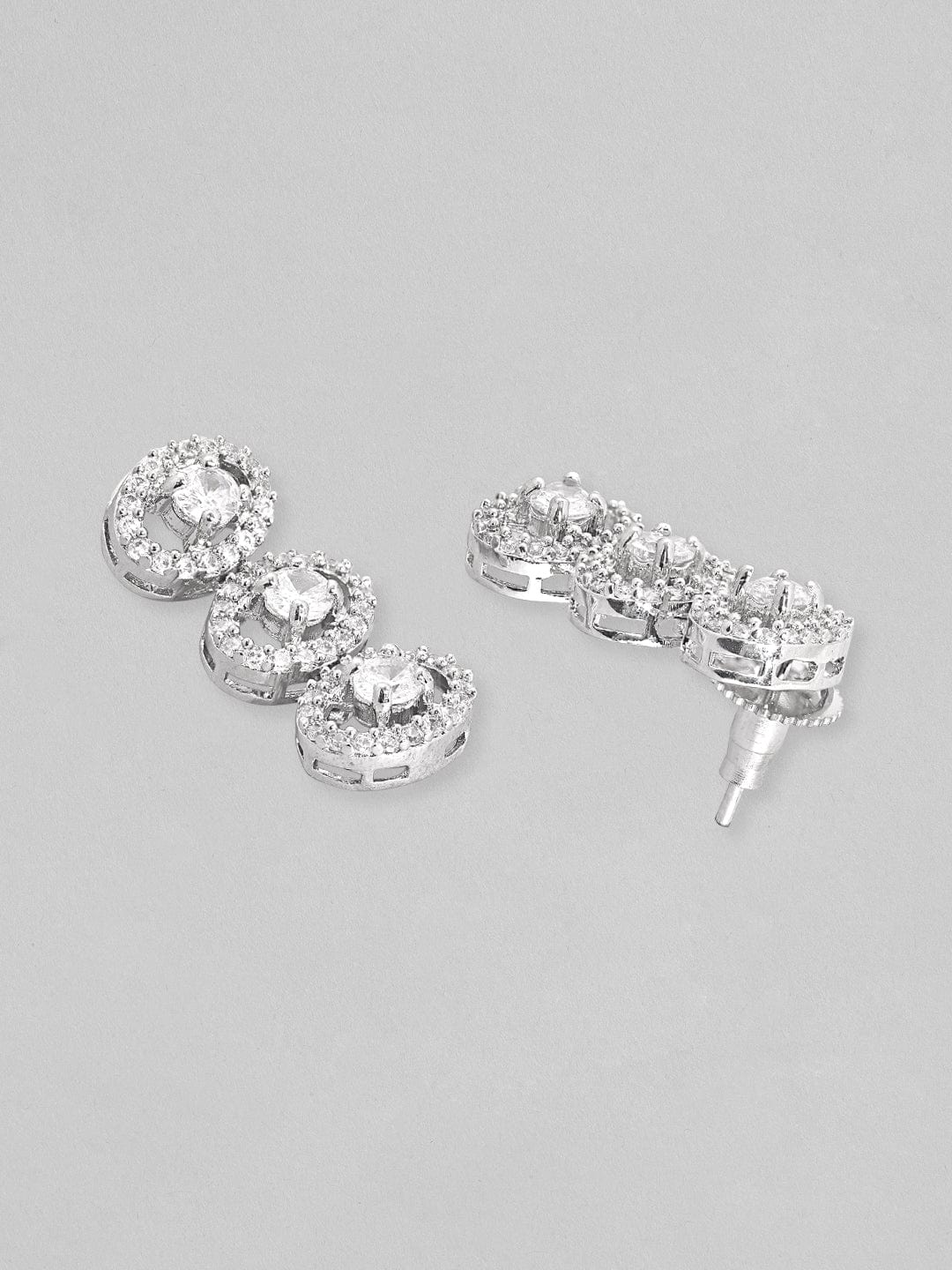American Diamond Zirconia Dual Layered Necklace Set Silver