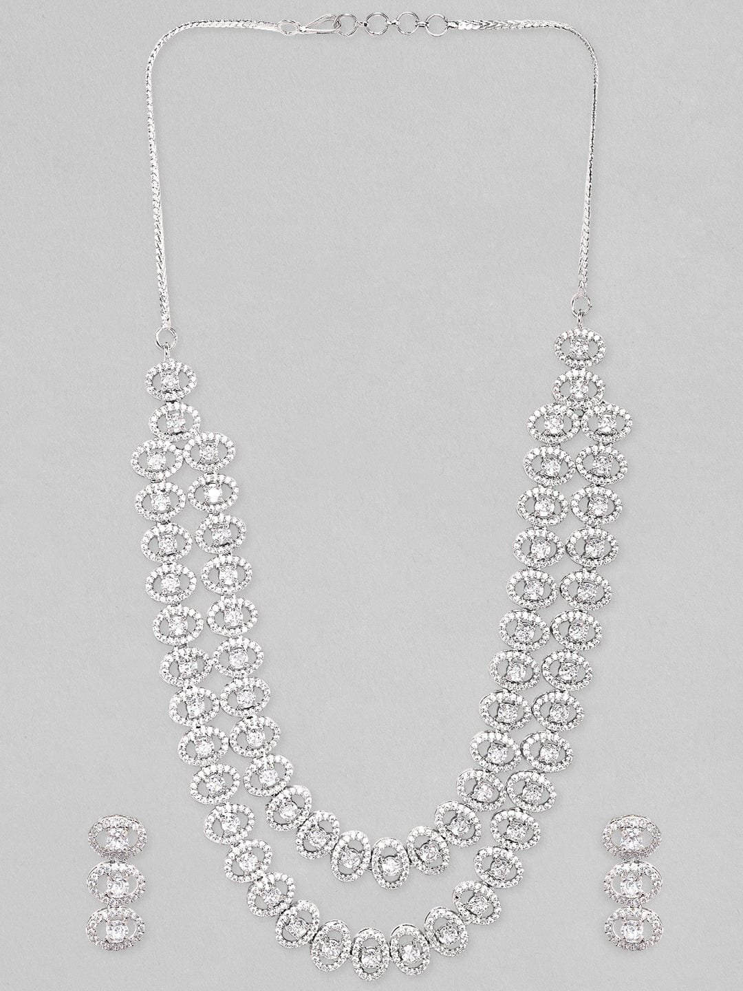 American Diamond Zirconia Dual Layered Necklace Set Silver
