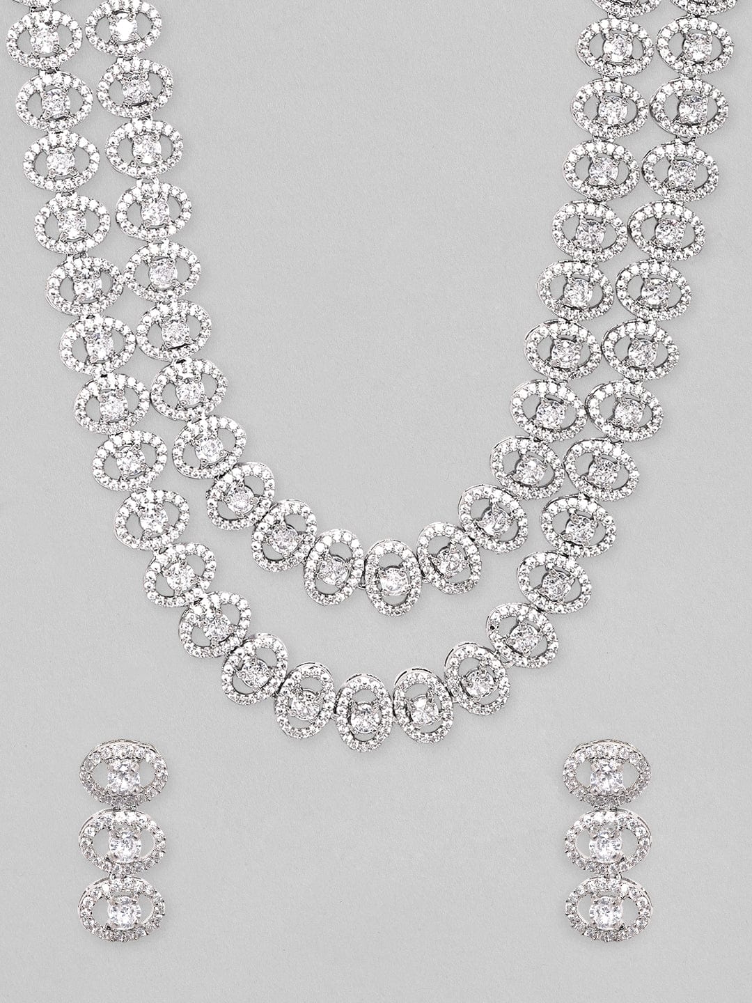 American Diamond Zirconia Dual Layered Necklace Set Silver