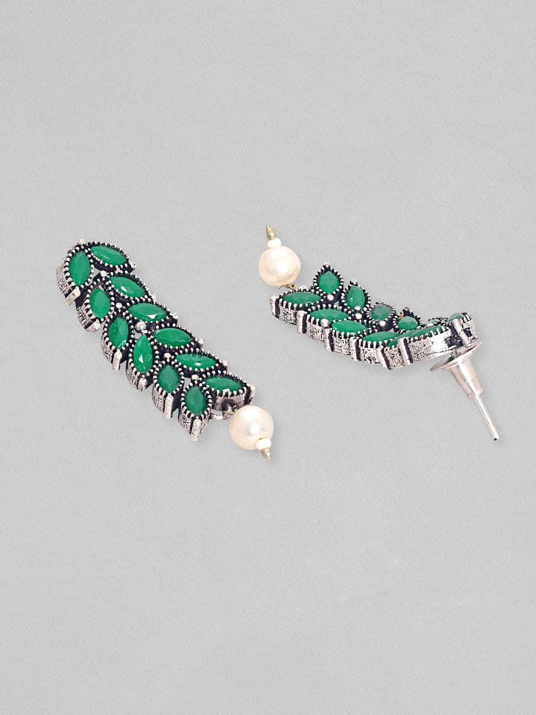 Emerald Green Studded Necklace Set Green::Silver