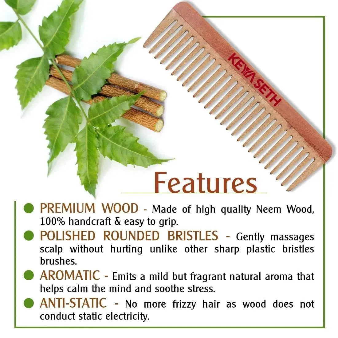 Neem Wooden Comb Wide Tooth for Hair Growth for Men & Women All Purpose Large Size Perfect Hair Setter. Set