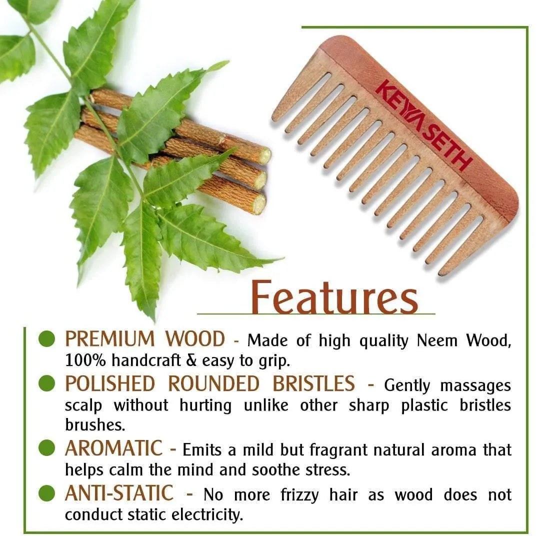 Neem Wooden Comb Wide Tooth for Hair Growth for Men & Women All Purpose Small Size. 100g