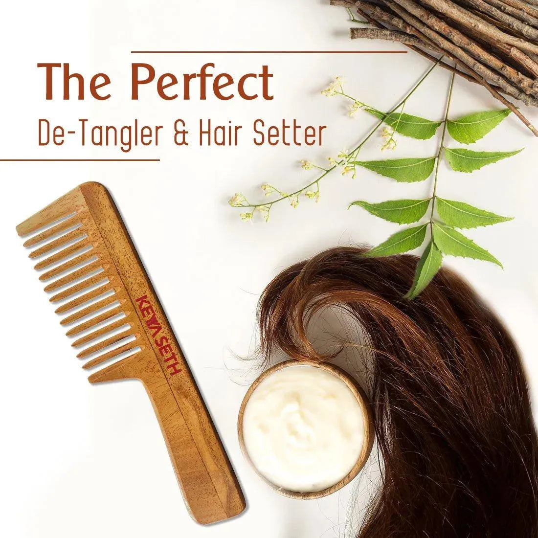 Neem Wooden Comb Wide Tooth with Handel All Purpose Large Size Perfect Hair Setter Set