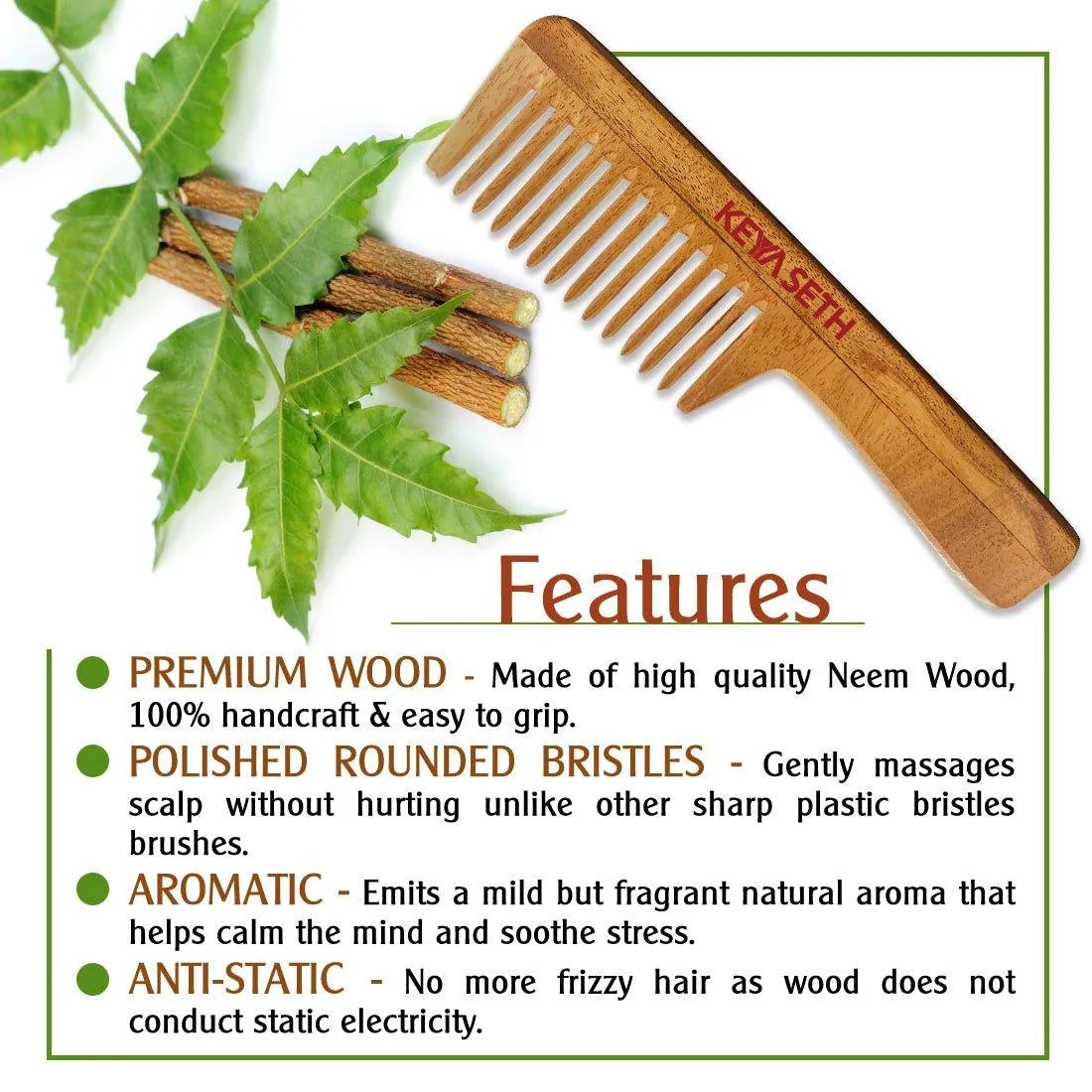 Neem Wooden Comb Wide Tooth with Handel All Purpose Large Size Perfect Hair Setter Set